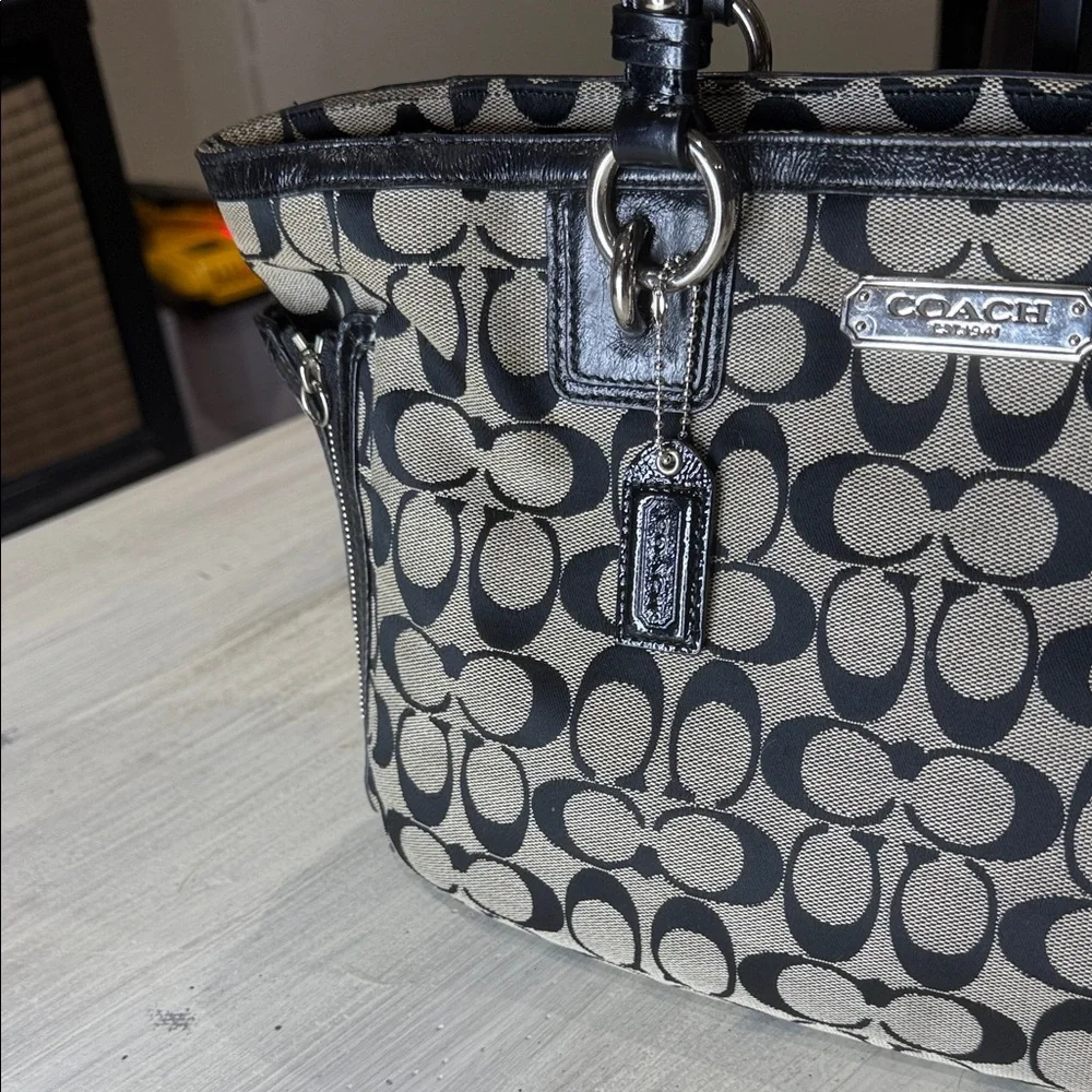 Coach Black and Tan Signature Tote
